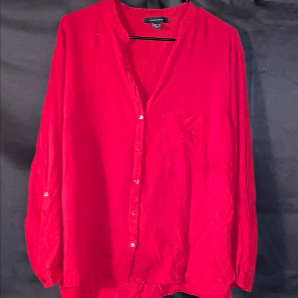 Red Button-Down Blouse